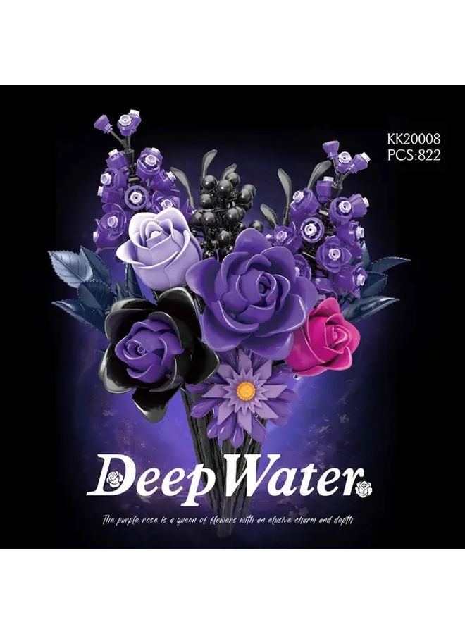 باقة كتل البناء الوردية الأرجوانية مجموعة DIY 822 قطعة موديل KK20008 هدية عيد الحب ديكور المنزل - Image 1